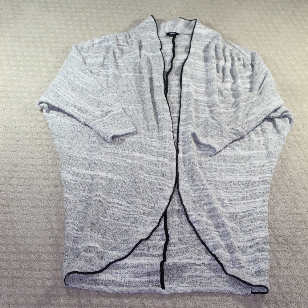 Mossimo Supply Size L/XL Knobby Weave Grey and White Striped Cardigan Shrug